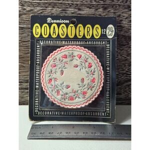 Vintage Dennison Coasters 12 Pack Red Rose Floral Waterproof Absorbent Retro MCM